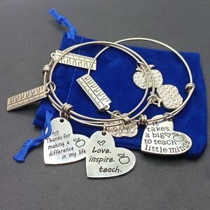 New Teacher Appreciation Gift Bundle‎ Silver Bracelets With Charms. New